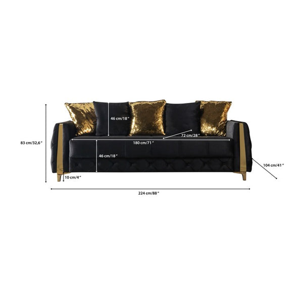 Florence Black Velvet Sofa 88" & Loveseat 64"