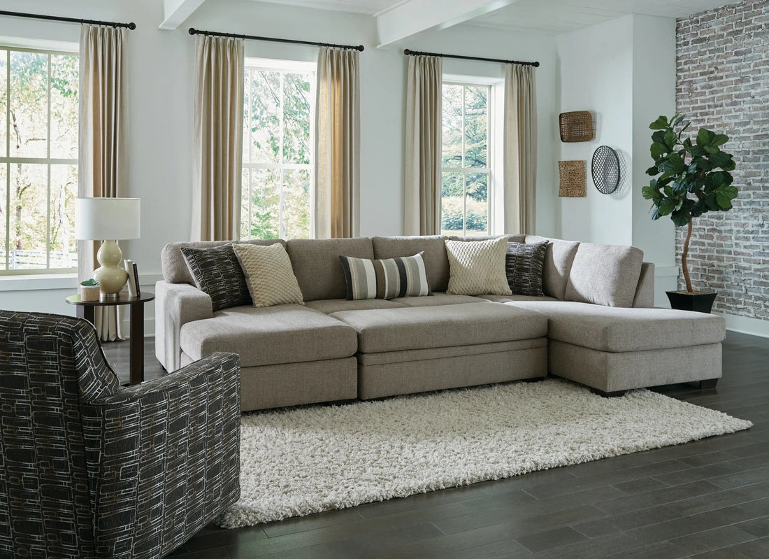 Behold Beige Sectional  with Ottoman 1674