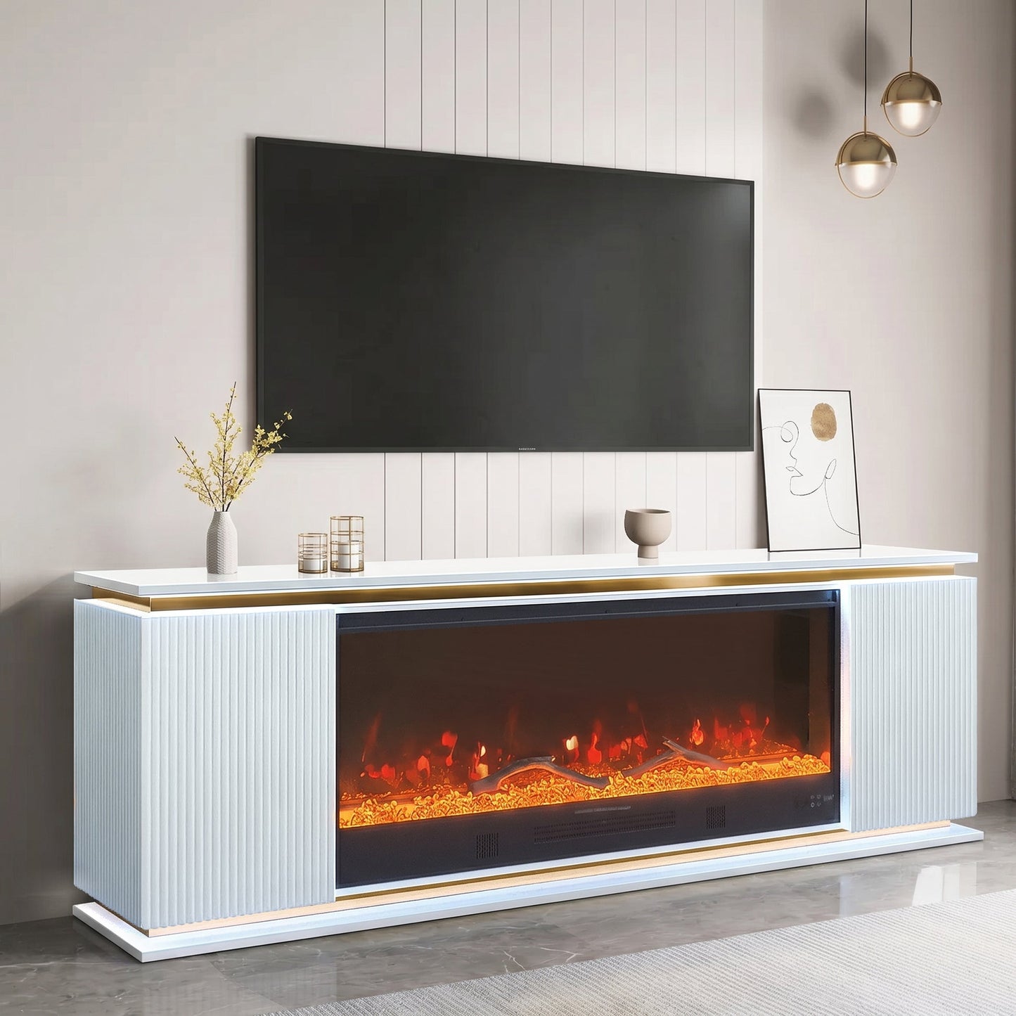 Riva  White LED/BLUETOOTH SPEAKERS  Fireplace Entertainment Center