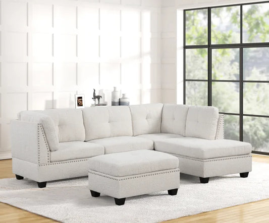 Sienna Sand Boucle Sectional with Ottoman