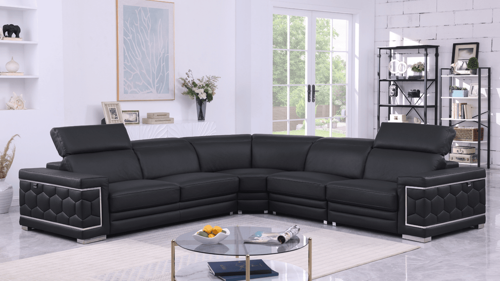 Favo Black Italian Leather Sectional MI-1255