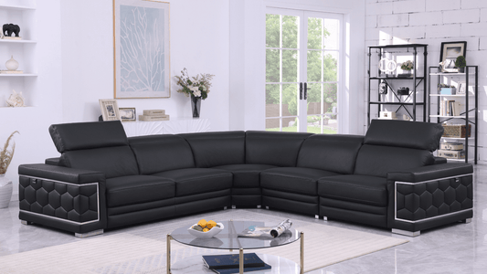 Favo Black Italian Leather Sectional MI-1255