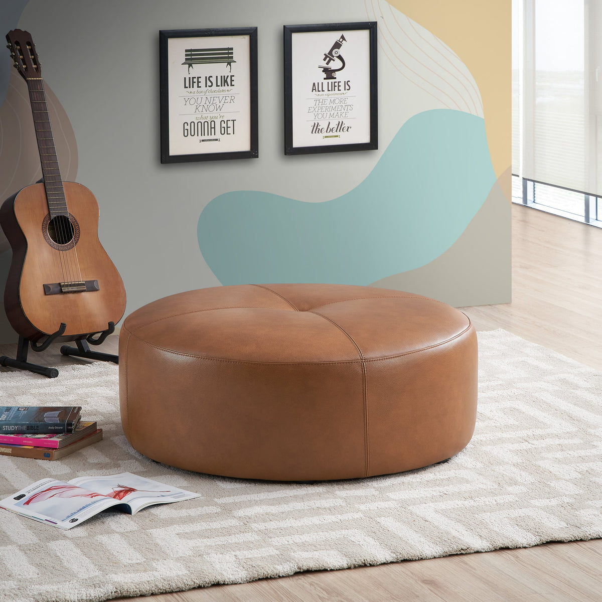 Rochelin Tan GENUINE LEATHER Ottoman
