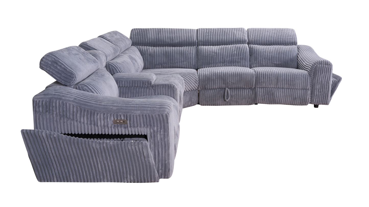 Yash Grey Corduroy POWER Reclining Sectional S7033