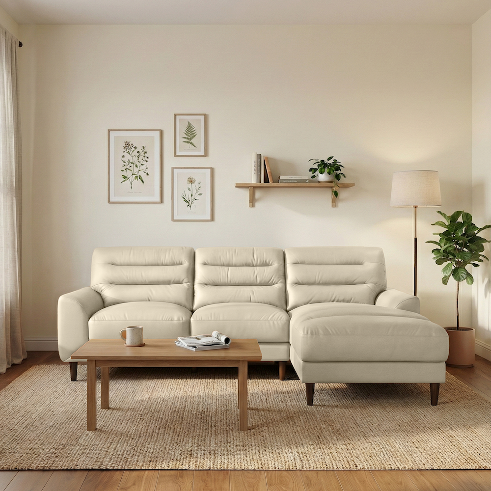 Clarion Cream Genuine Leather Sectional Sofa