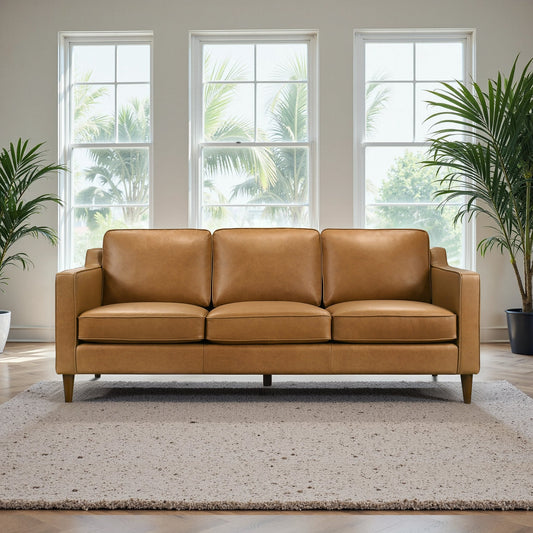 Cooper Tan Modern Genuine Leather Sofa
