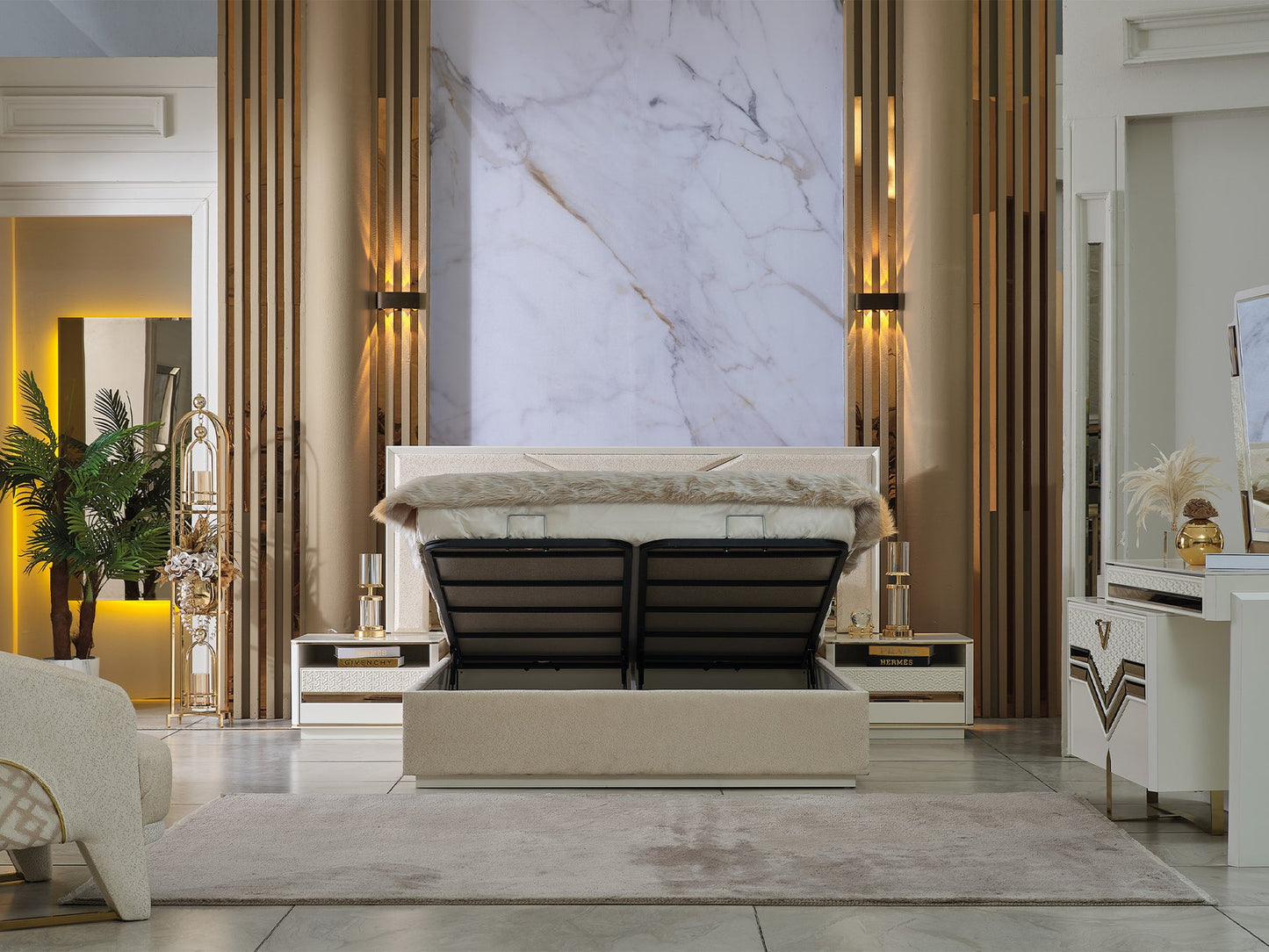 Zen Luxury Bedroom Set (Bed& Dresser With Mirror & 2 Nightstand)