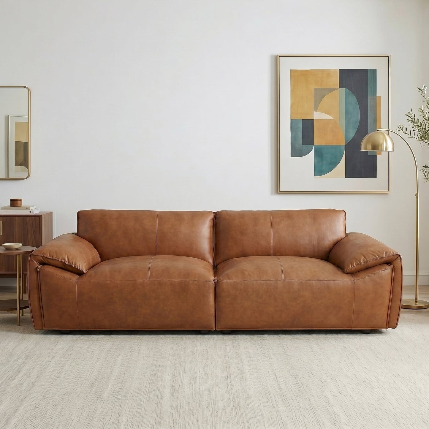 Laffey Tan 92" Top Grain Leather Sofa