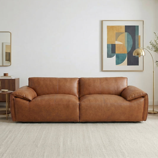 Laffey Tan 92" Top Grain Leather Sofa