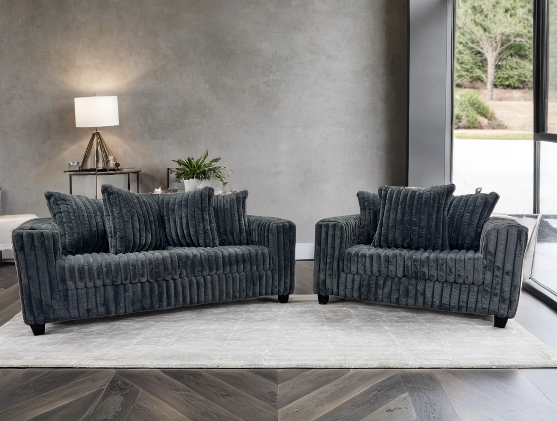 510 Charcoal Corduroy Fabric Sofa And Loveseat