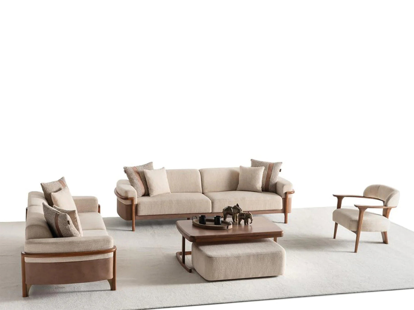 Odin 4-pieces (4 Seater Sofa &  3 Seater Sofa & 2 Chair) Livingroom Set Cream
