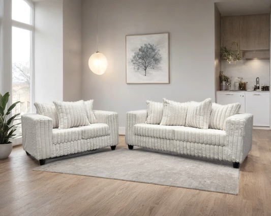 510 Cream Corduroy Fabric Sofa & Loveseat