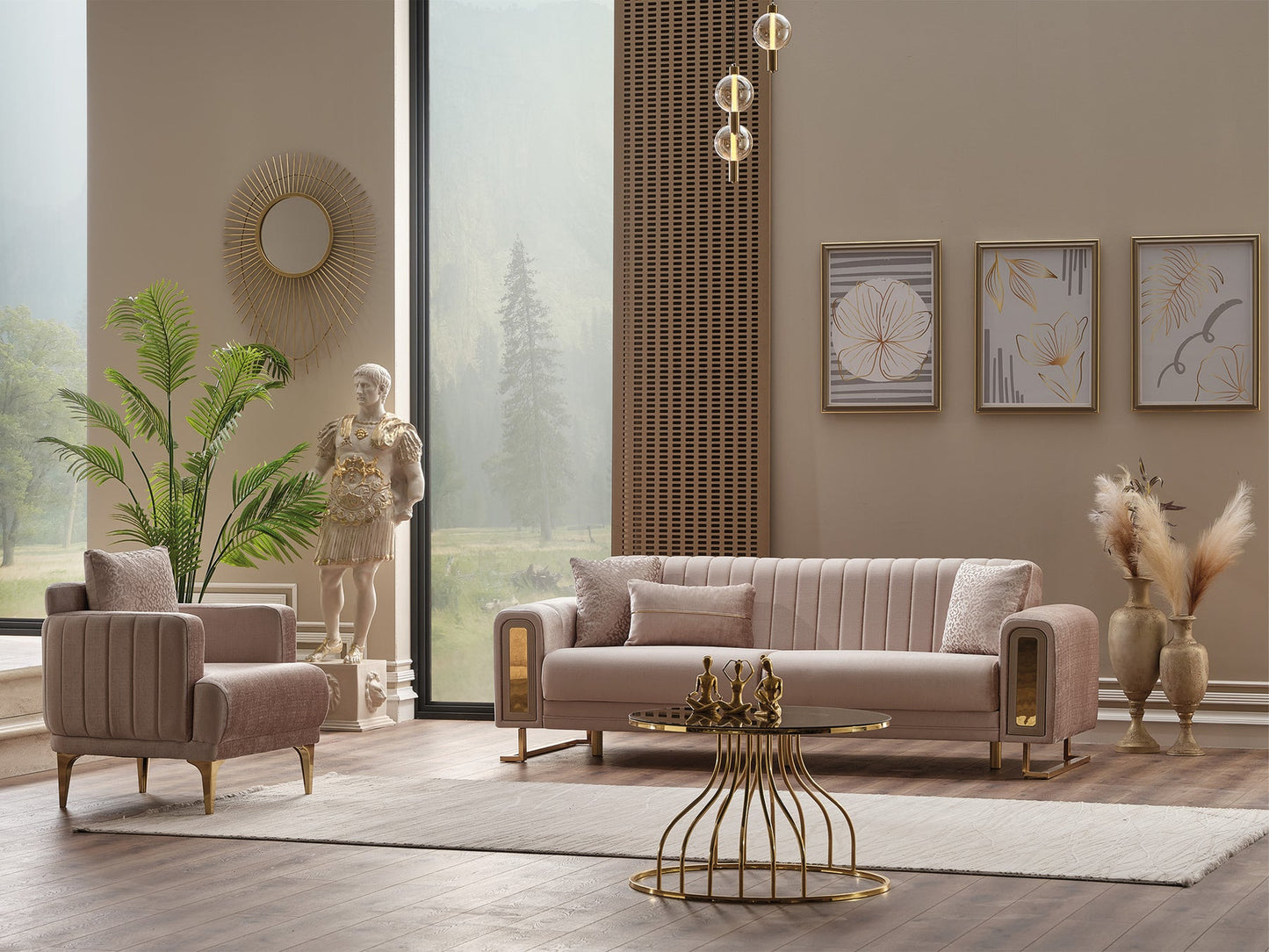 Lotus 3-pieces (Sofa & Loveseat & Chair) Livingroom Set Cream