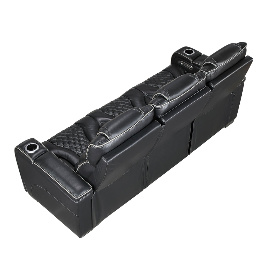 Apex Black TOP GRAIN LEATHER/POWER/LED/MASSAGE Reclining Set 8449