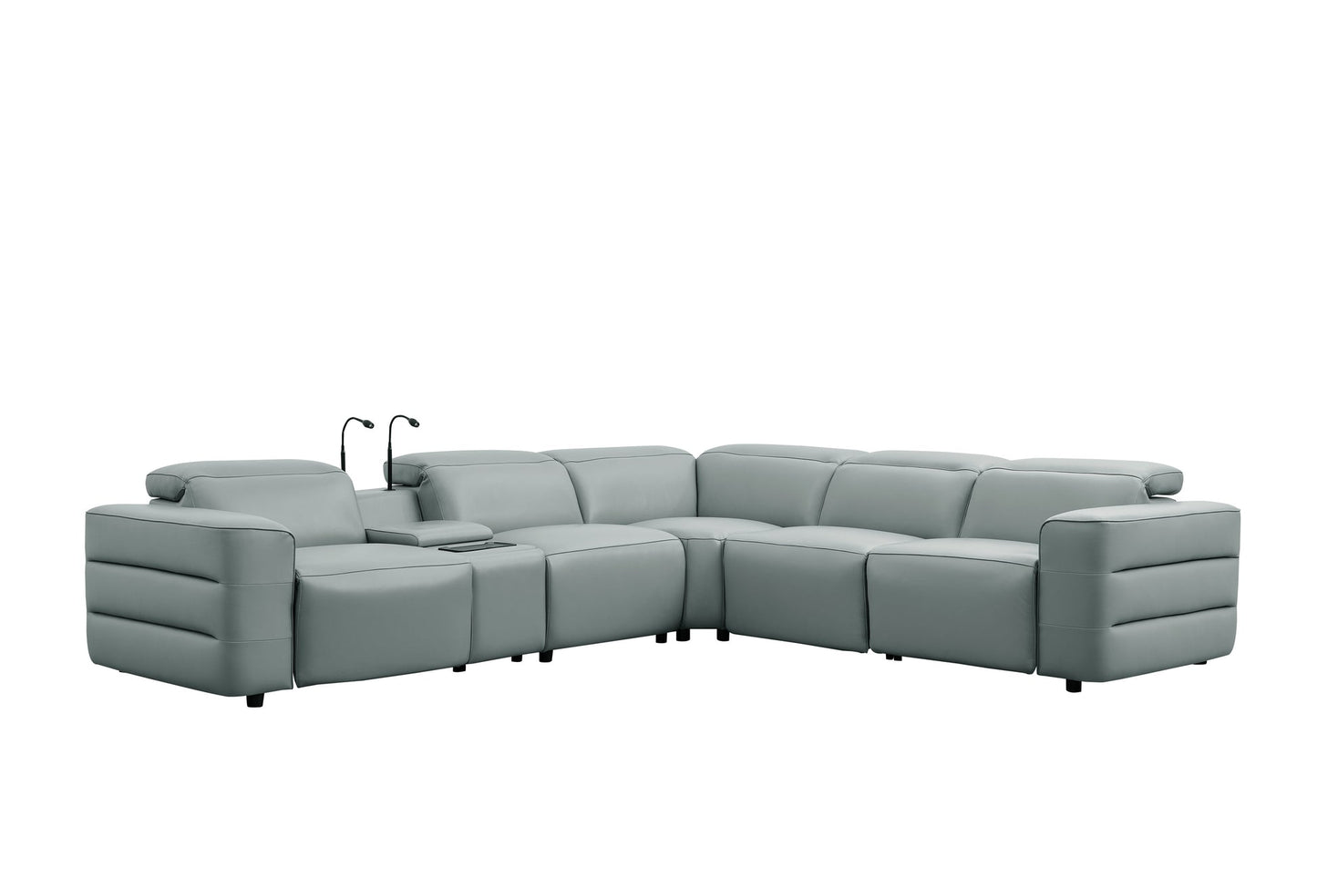 Holly Grey Italian Leather/Match POWER Reclining Corner Sectional (3 Power Recliners + 1 Console) MI-2520