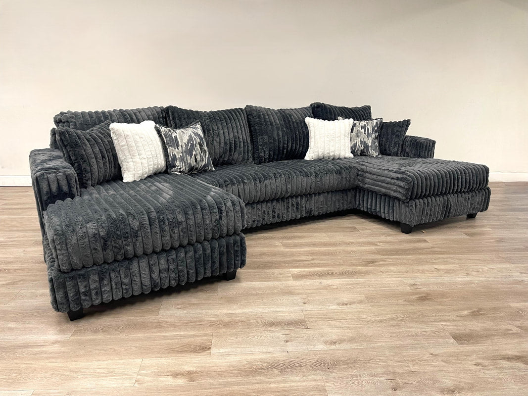 Charcoal Corduroy Double Chaise Sectional 9700