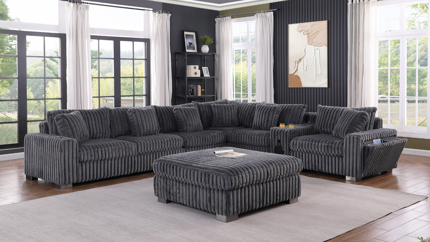 Snuggle Station Grey Corduroy BLUETOOTH SPEAKERS 7pc Sectional  S329