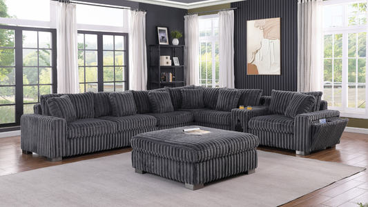 Snuggle Station Grey Corduroy BLUETOOTH SPEAKERS 7pc Sectional  S329