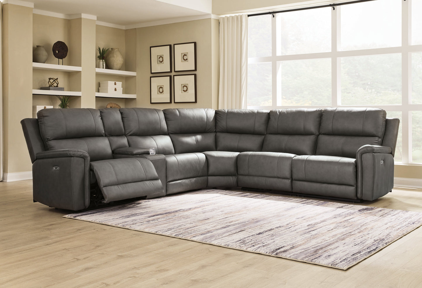 Bleckley Anchor POWER/TOP GRAIN LEATHER 6pc Reclining Sectional| PCU1200131