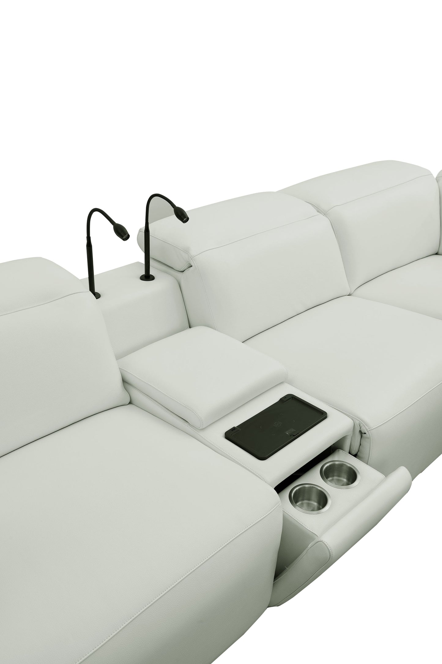 Holly White Italian Leather/Match POWER Reclining Corner Sectional (3 Power Recliners + 1 Console) MI-2520