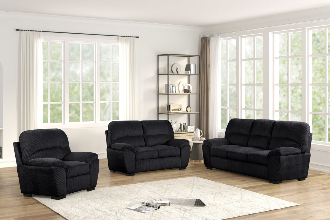 Tiffany10 Black Cord Fabric Sofa and Loveseat