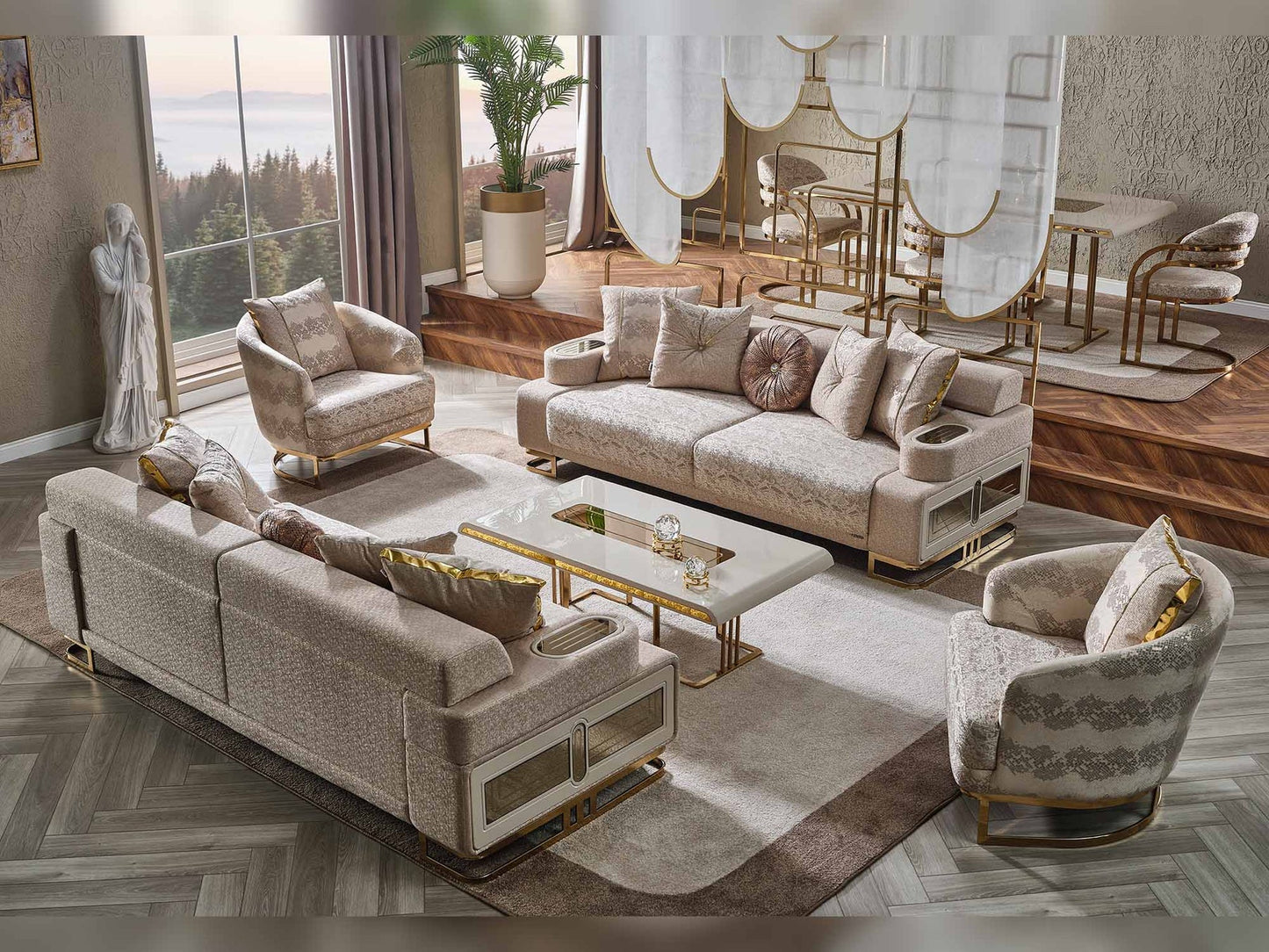 Monza 3-pieces (Sofa & Loveseat & Chair) Livingroom Set Cream