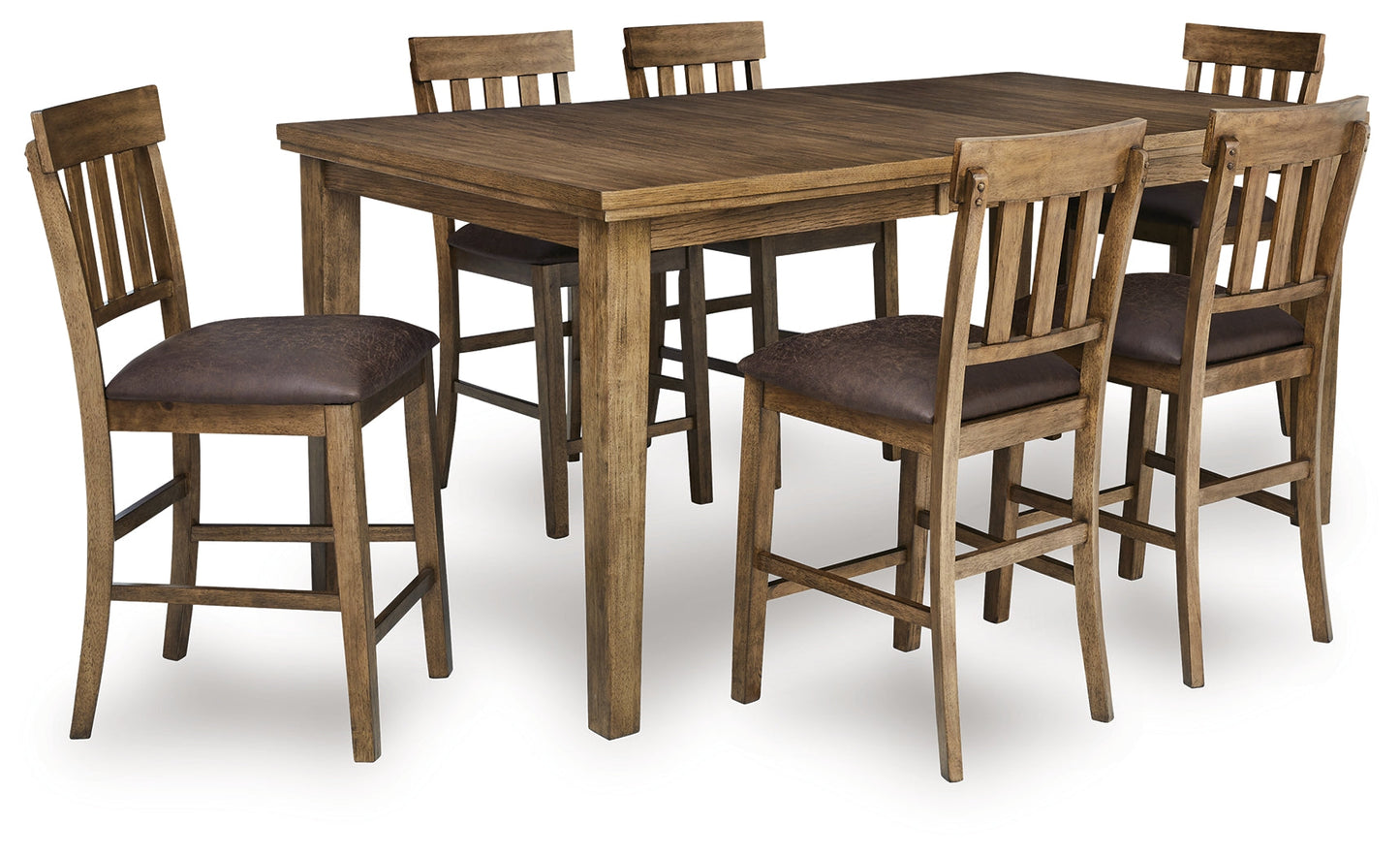 Urbinforte Counter Height Dining Table and 6 Barstools in Light Brown PCD592