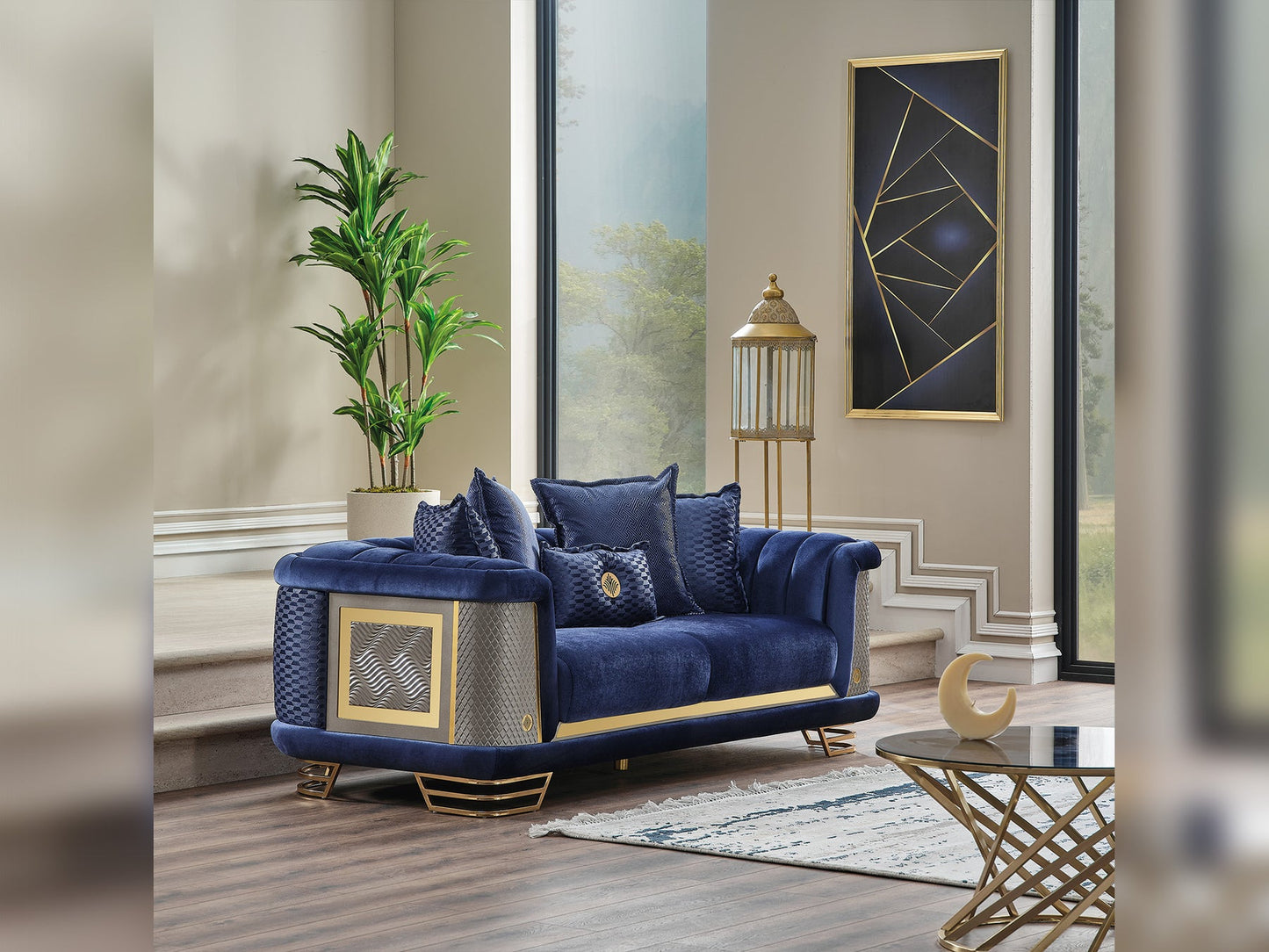 Romans 3-pieces (Sofa & Loveseat & Chair) Livingroom Set Navy Blue