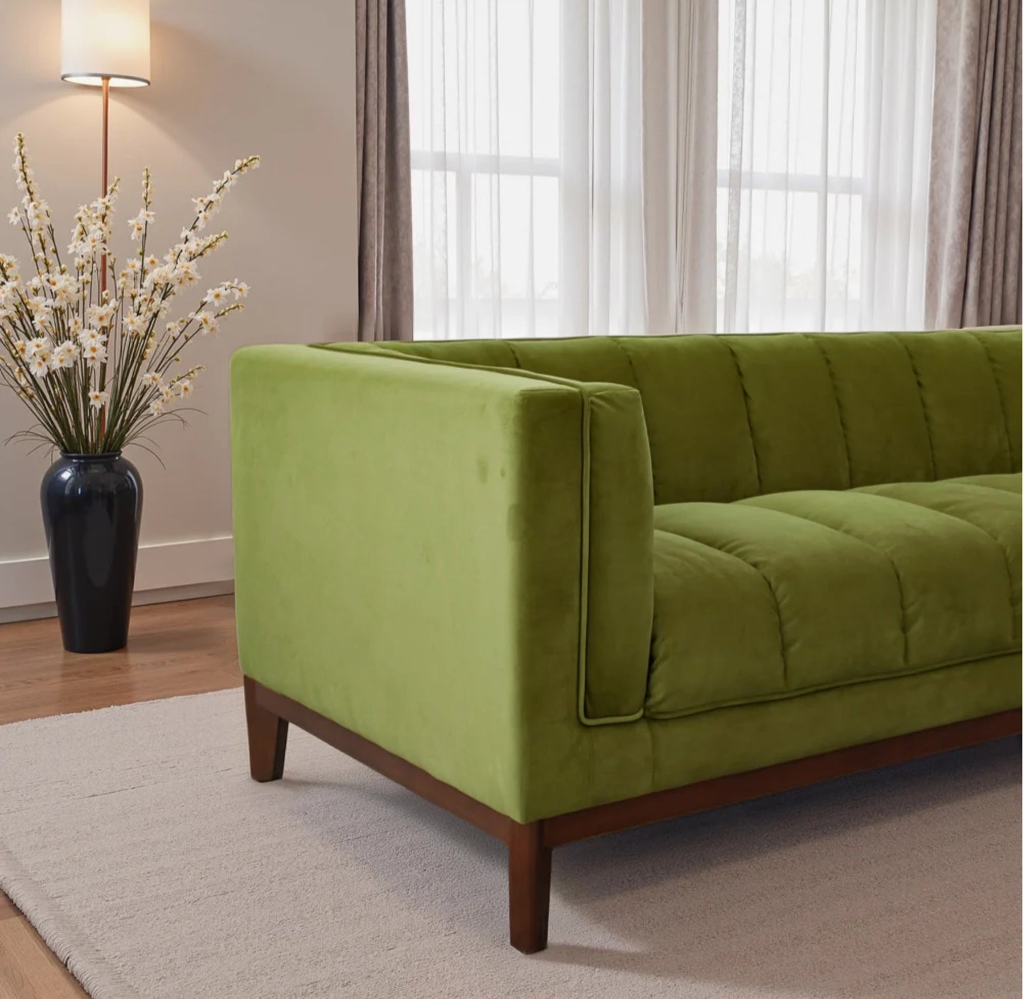 Melissa 91" Mid-Century Modern Green Velvet Sofa