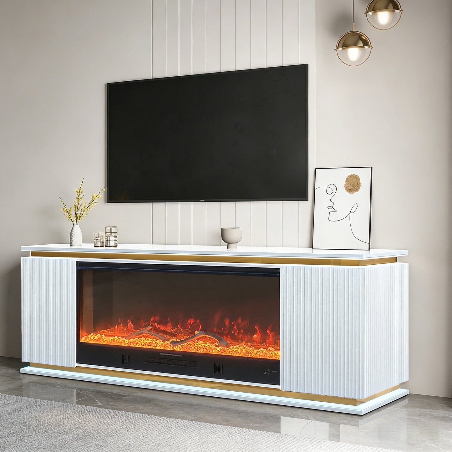 Riva  White LED/BLUETOOTH SPEAKERS  Fireplace Entertainment Center