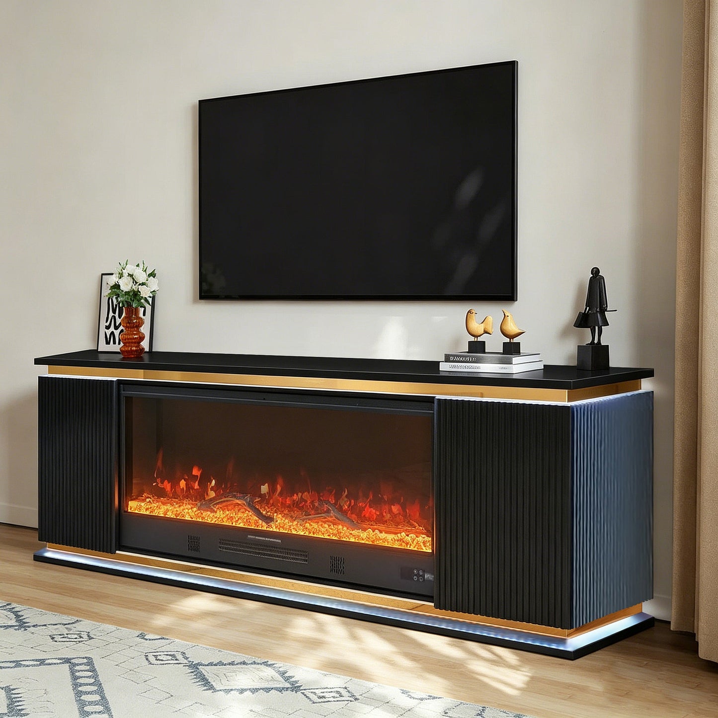 Riva Black LED/BLUETOOTH SPEAKERS  Fireplace Entertainment Center