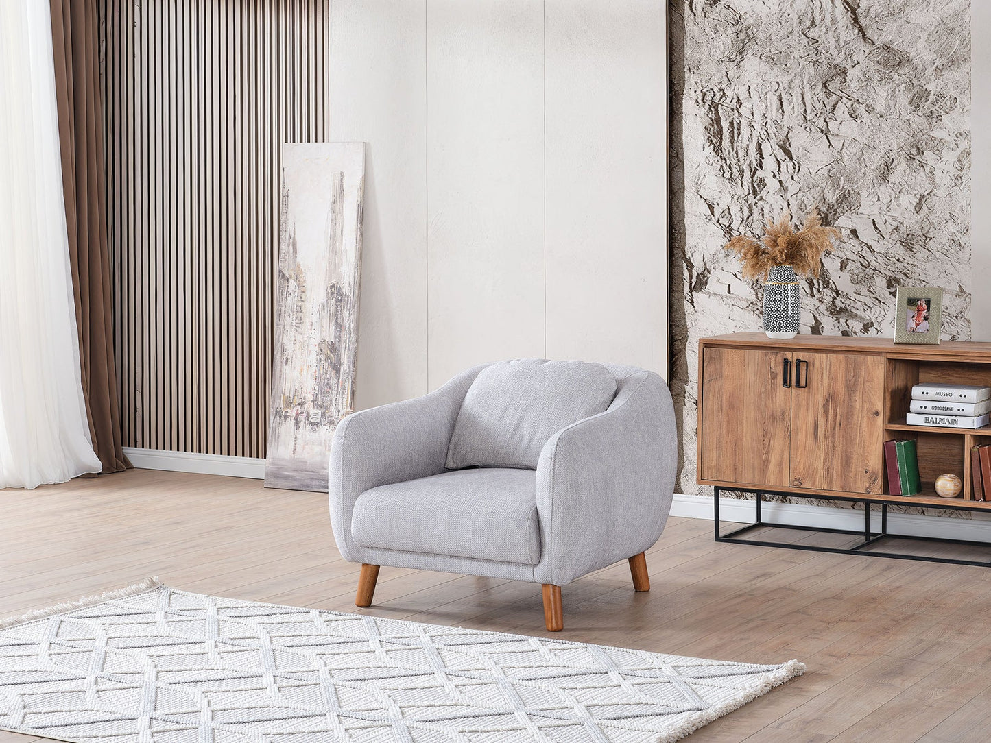 Happy 4-pieces (2 Sofa & 2 Chair) Livingroom Set Grey