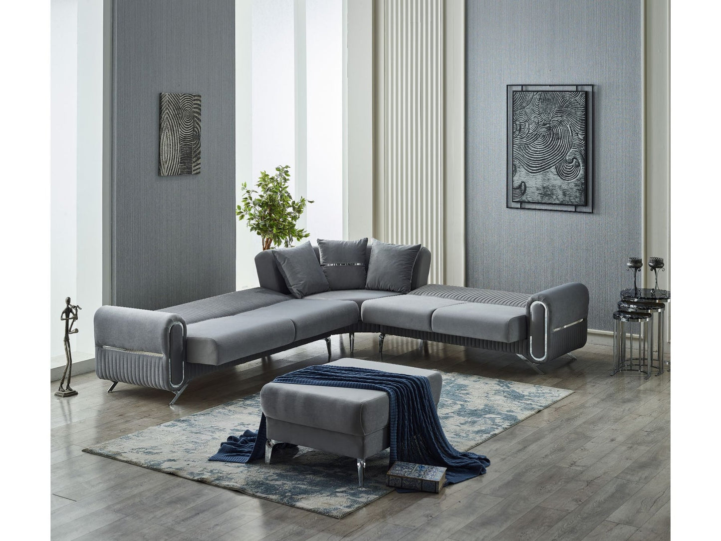 Royal Grey Convertible Sectional Sofa Grey