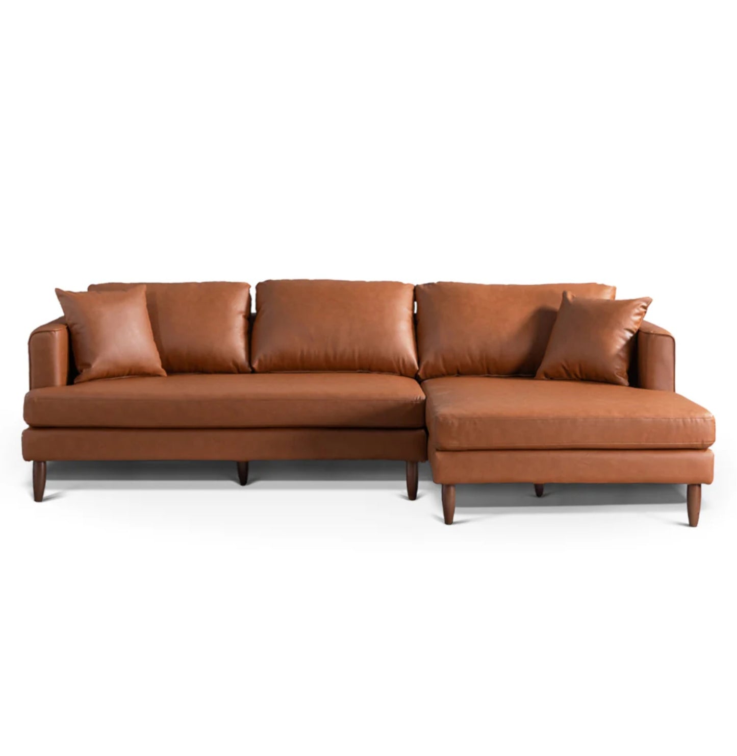 Blake 107" L-Shaped Cognac Vegan Leather Sectional Sofa Right Facing