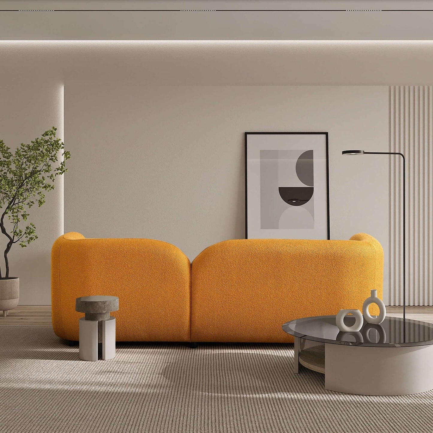 Donna Japandi Style  Yellow Boucle Sofa