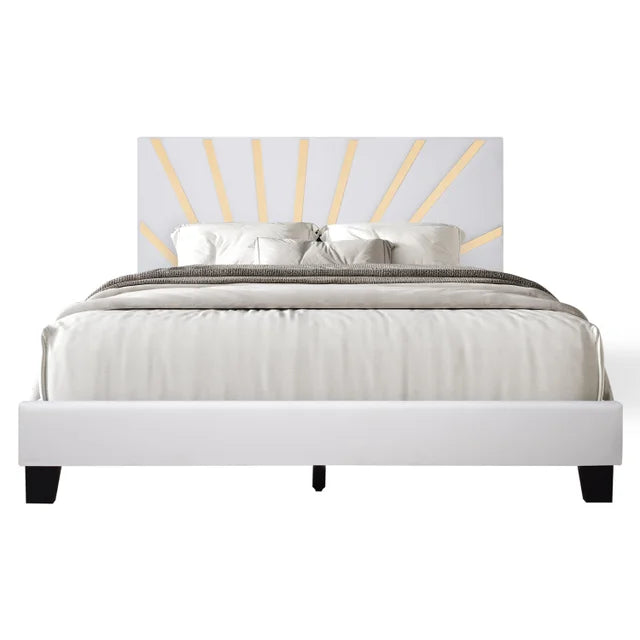 Nico White Velvet Queen Platform Bed