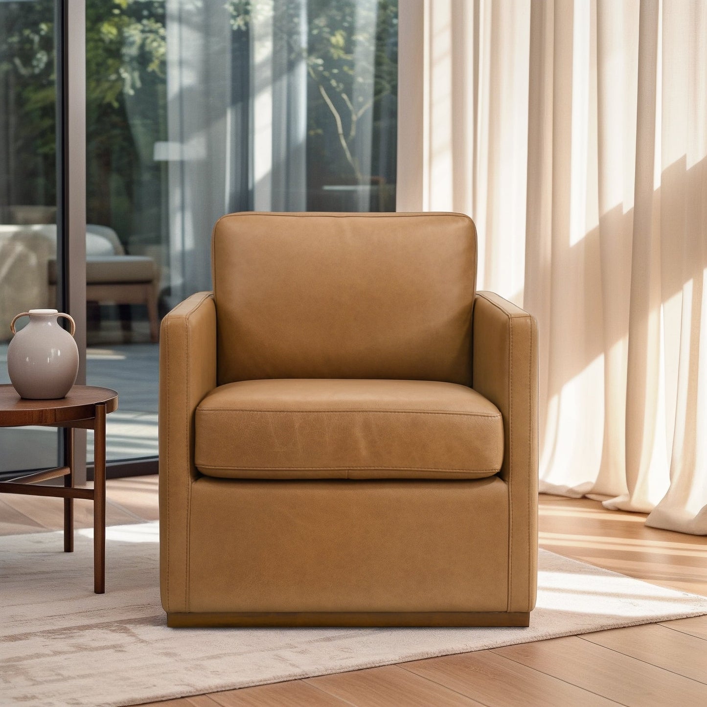 Darien Tan Genuine Leather Swivel Chair