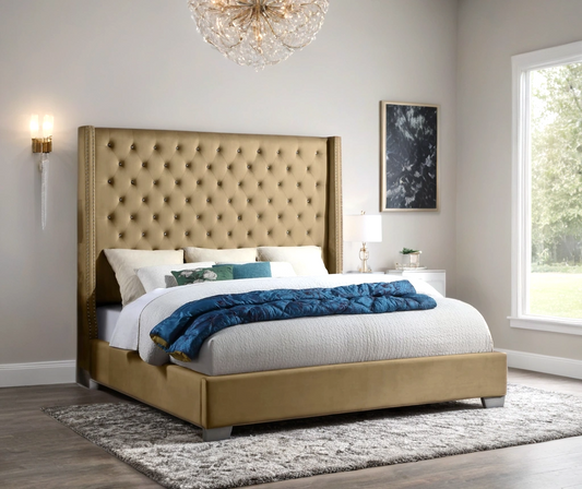 Mustard Velvet Queen Bed HH225