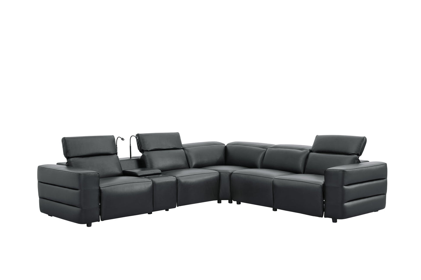 Holly Black Italian Leather/Match POWER Reclining Corner Sectional (3 Power Recliners + 1 Console) MI-2520