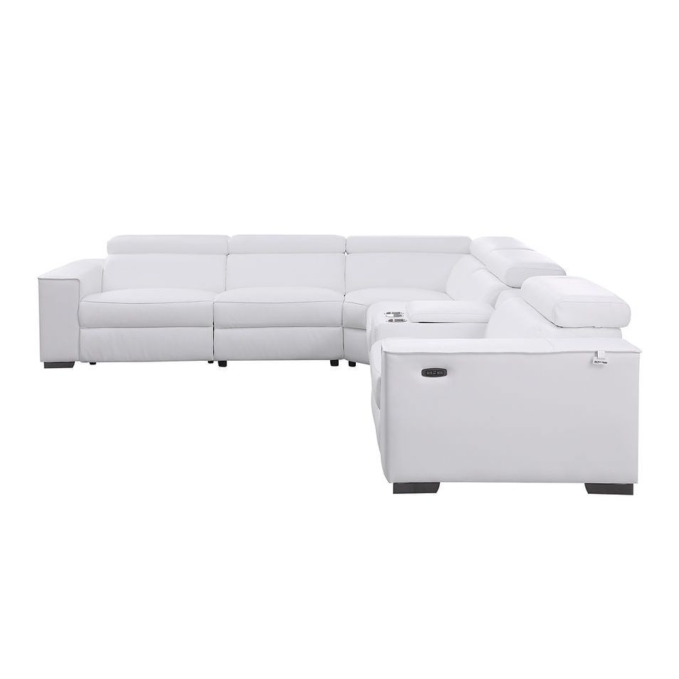 Picasso White 2-POWER  Leather Match 6pc Sectional  MI631
