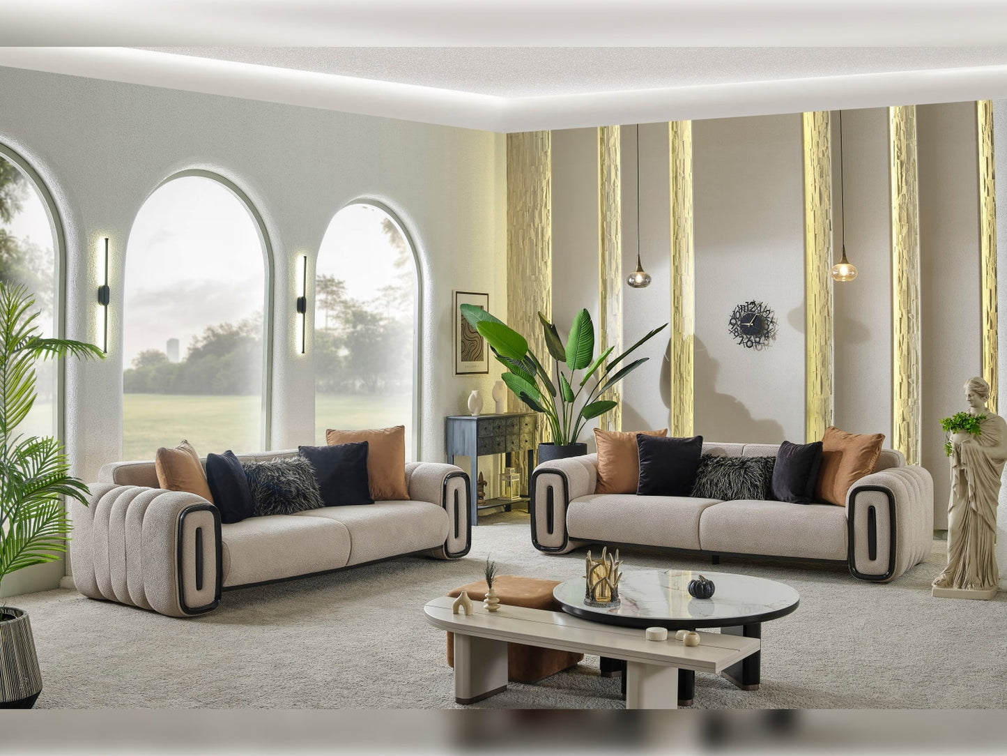 Voyance 4-pieces (2 Four Seat Sofa & 2 Chair) Livingroom Set Beige