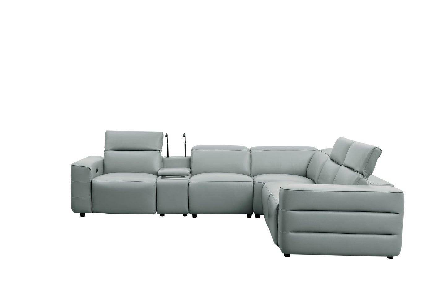 Holly Grey Italian Leather/Match POWER Reclining Corner Sectional (3 Power Recliners + 1 Console) MI-2520