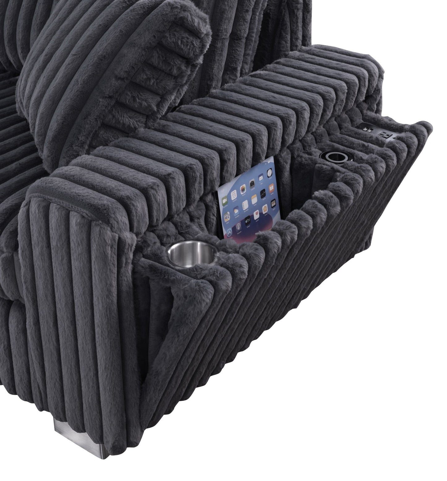 Snuggle Station Grey Corduroy BLUETOOTH SPEAKERS 7pc Sectional  S329