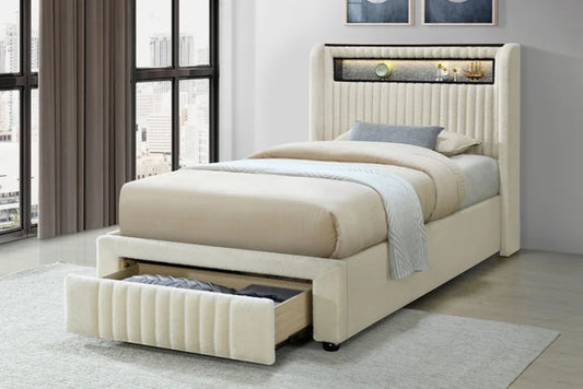 Cupid Beige Fabric Twin Platform Bed