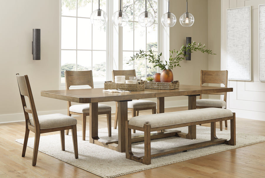 Cabalynn Light Brown Dining Table and 4 Chairs and Bench D974