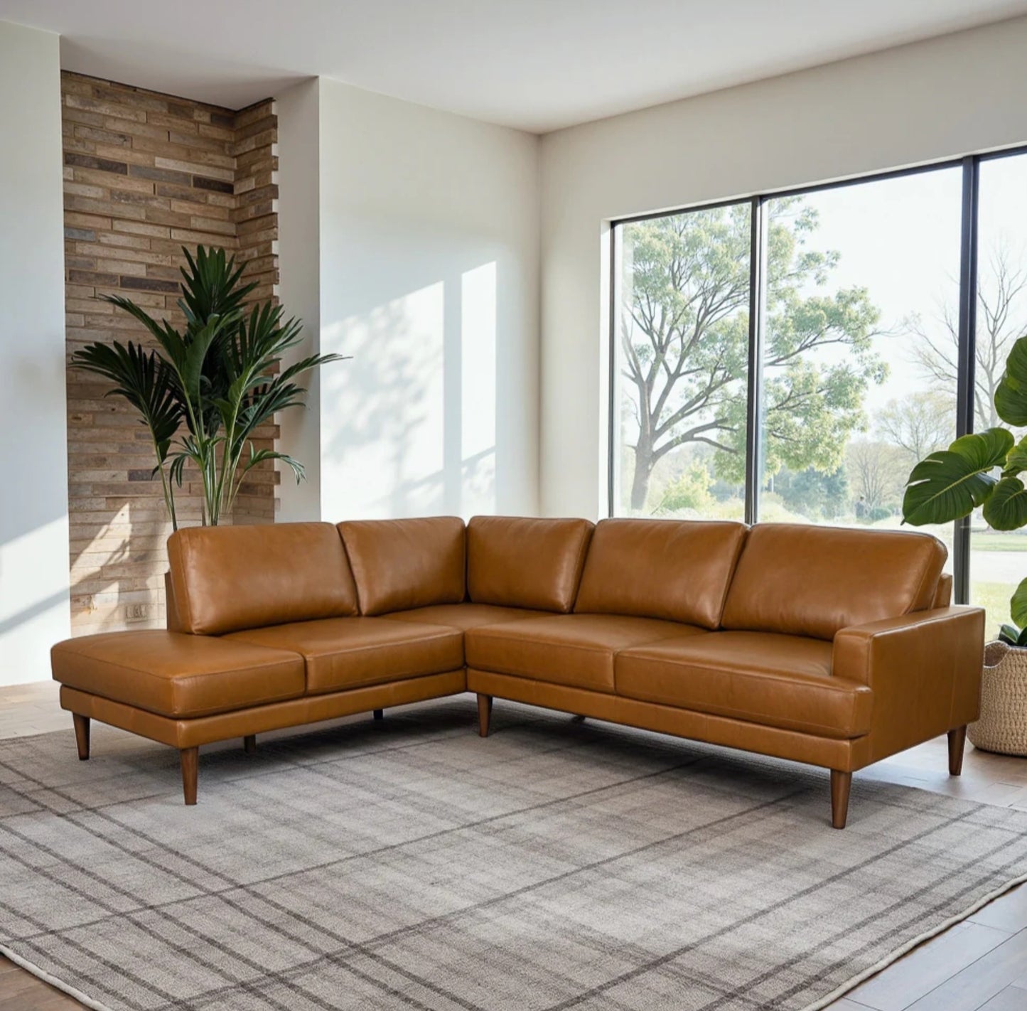 Corbin Left-Facing Tan Genuine Leather Sectional