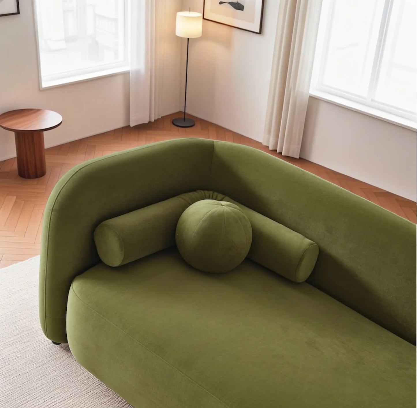 Donna  Japandi Style Olive Green Velvet Sofa