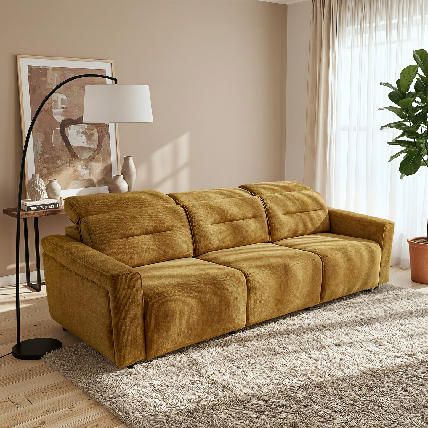 Falmouth Gold Fabric Power Slider Sofa