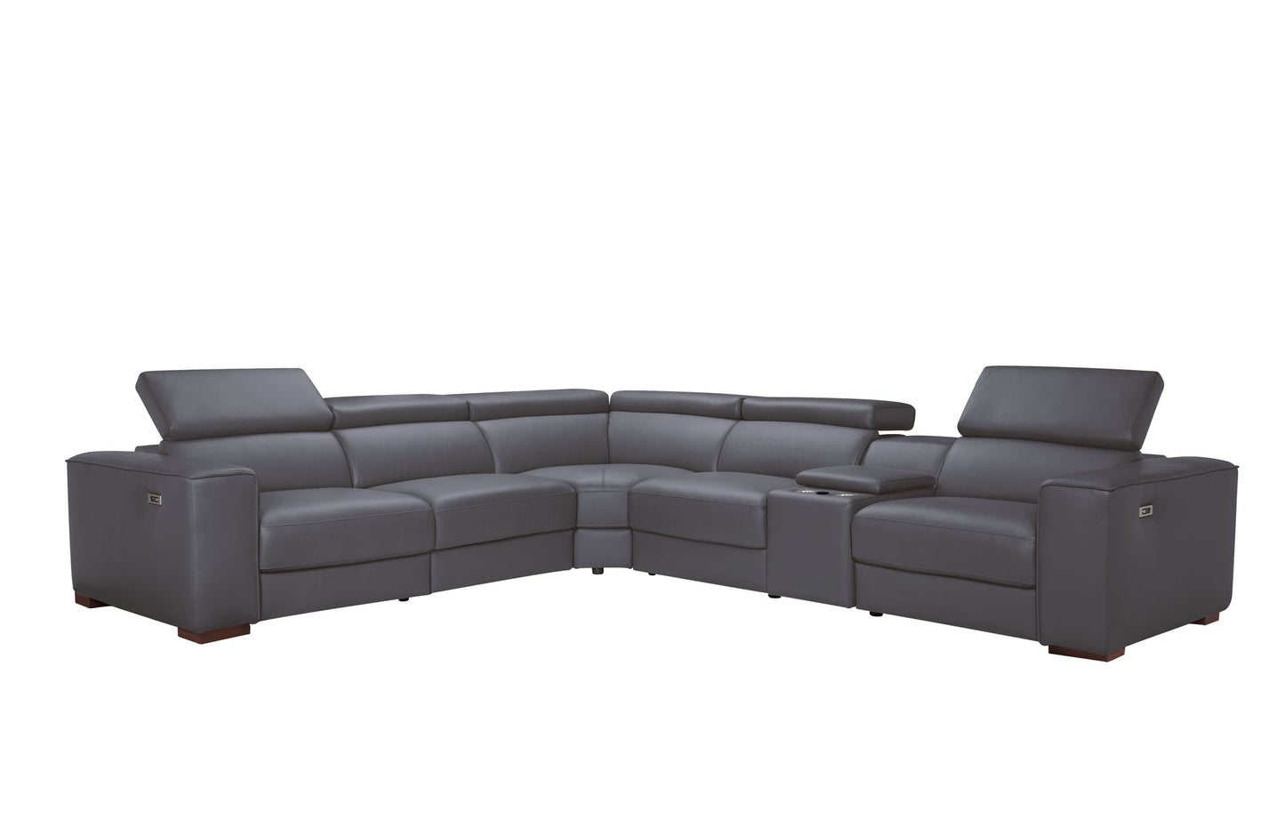 Picasso II Dark Grey 2-POWER Italian Leather Match 6pc Sectional  MI631