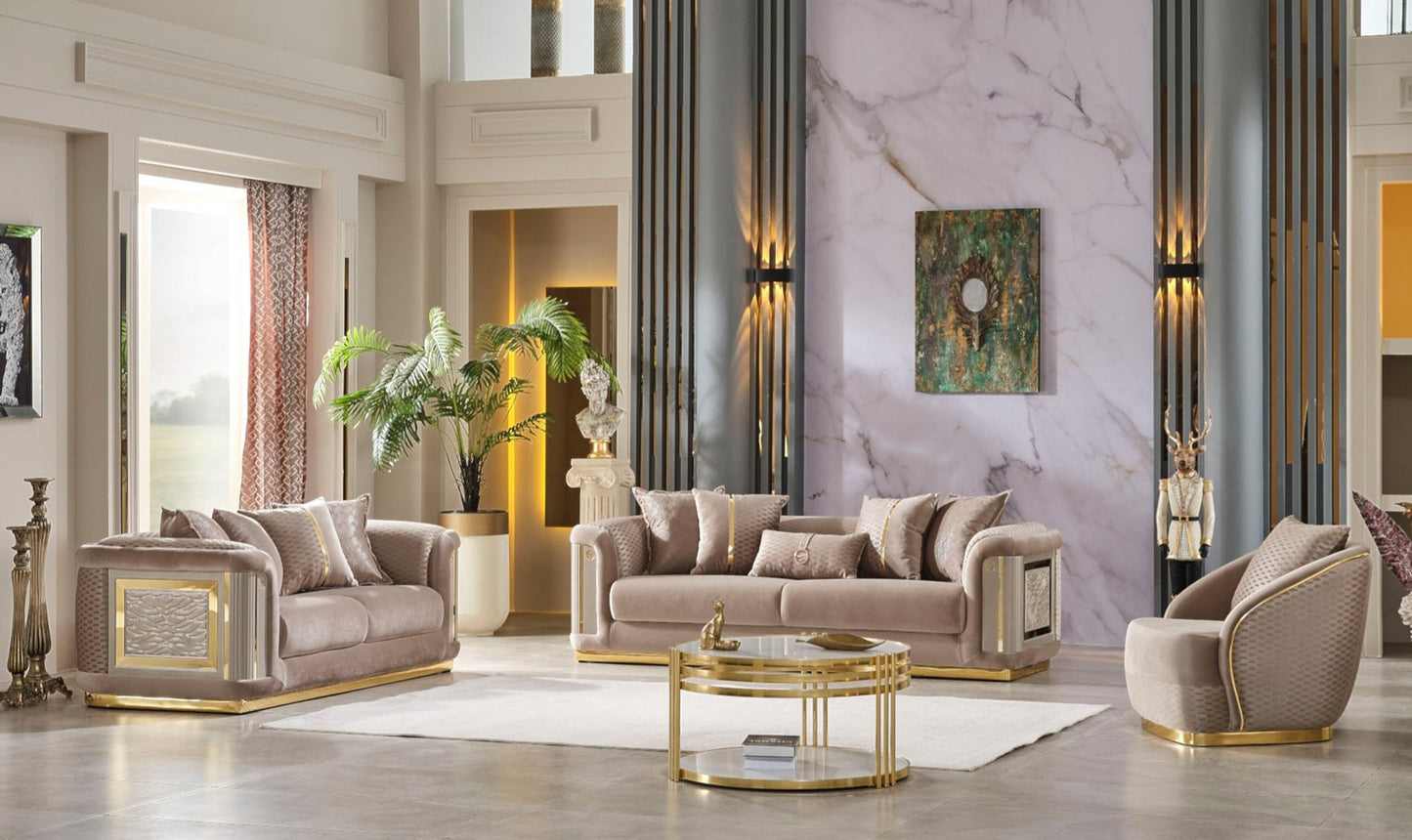 Elegance 3-pieces (Sofa & Loveseat & Chair) Livingroom Set Beige
